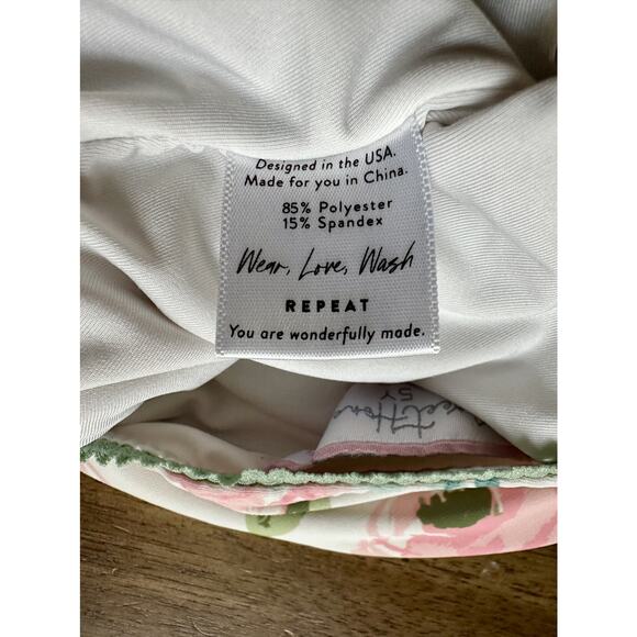 SweetHoney Morgan Skirted One Piece Swimsuit Creamy Floral Pink Green Gingham 5 - Picture 8 of 9